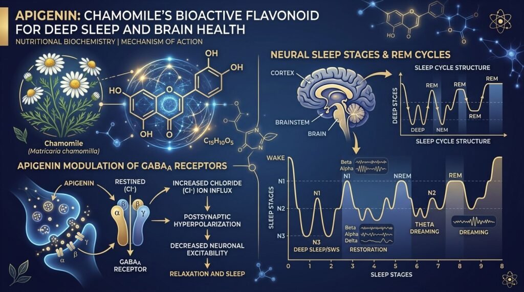 Apigenin for Deep Sleep Architecture: How Chamomile’s Bioactive Flavonoid Modulates GABA Receptors & Extends REM Stages